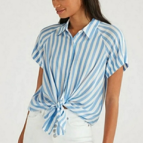 7 For All Mankind Blue & White Striped Blouse - Picture 3 of 3